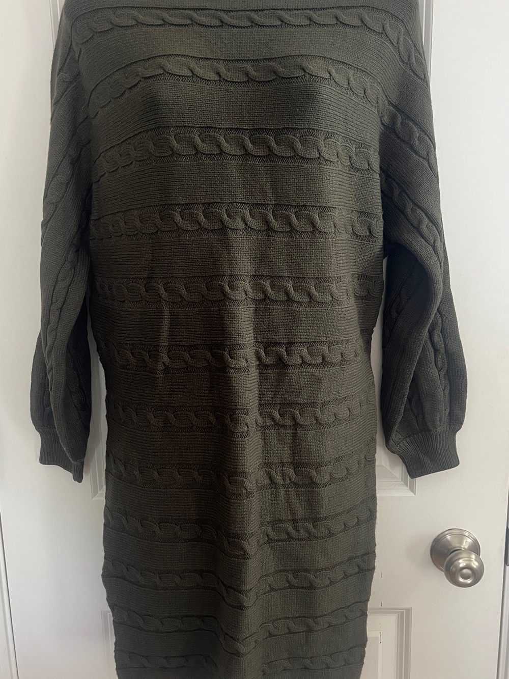 Cable Knit Sweater Dress in Olive Green